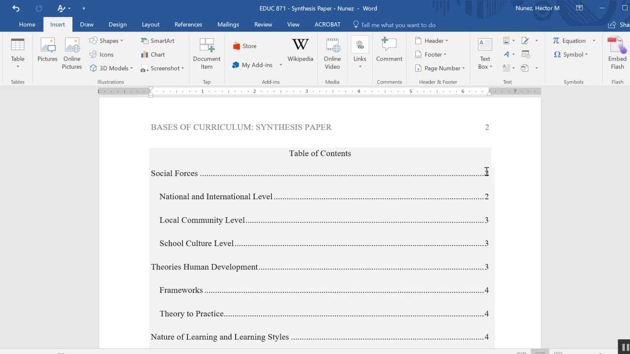 Inserting A Table Of Contents In An Apa Formatted Paper Pertaining To Apa Table Template Word