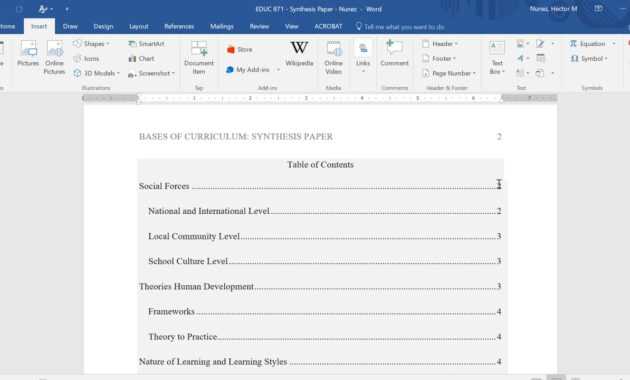 Inserting A Table Of Contents In An Apa Formatted Paper regarding Microsoft Word Table Of Contents Template