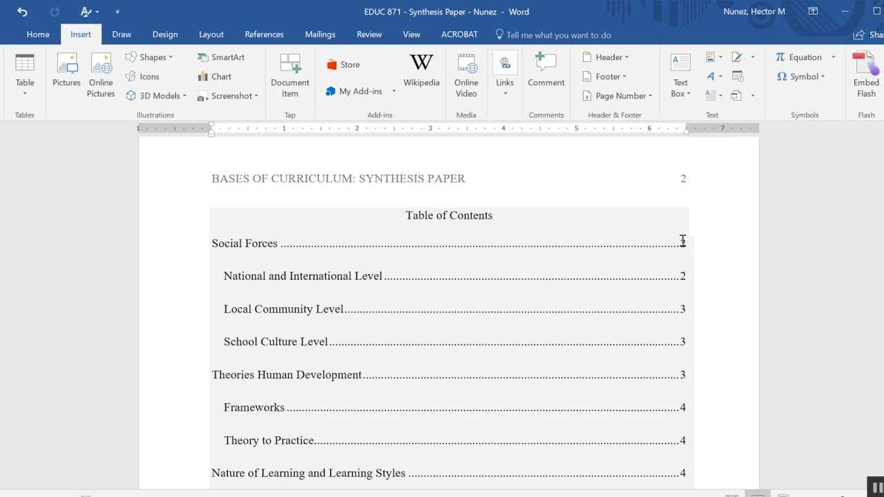Inserting A Table Of Contents In An Apa Formatted Paper Regarding Microsoft Word Table Of Contents Template