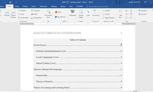 Inserting A Table Of Contents In An Apa Formatted Paper within Microsoft Word Table Of Contents Template