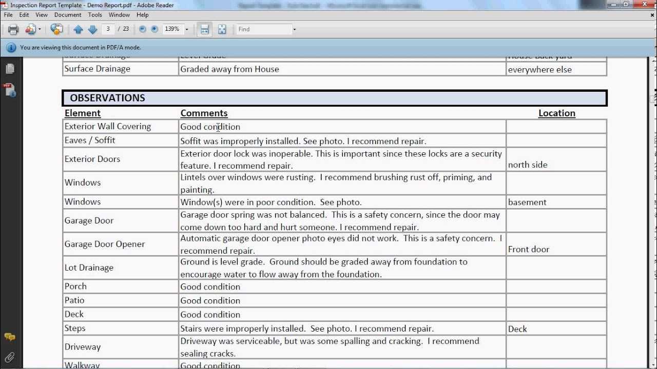 Inspection Report Template – Final Report For Drainage Report Template