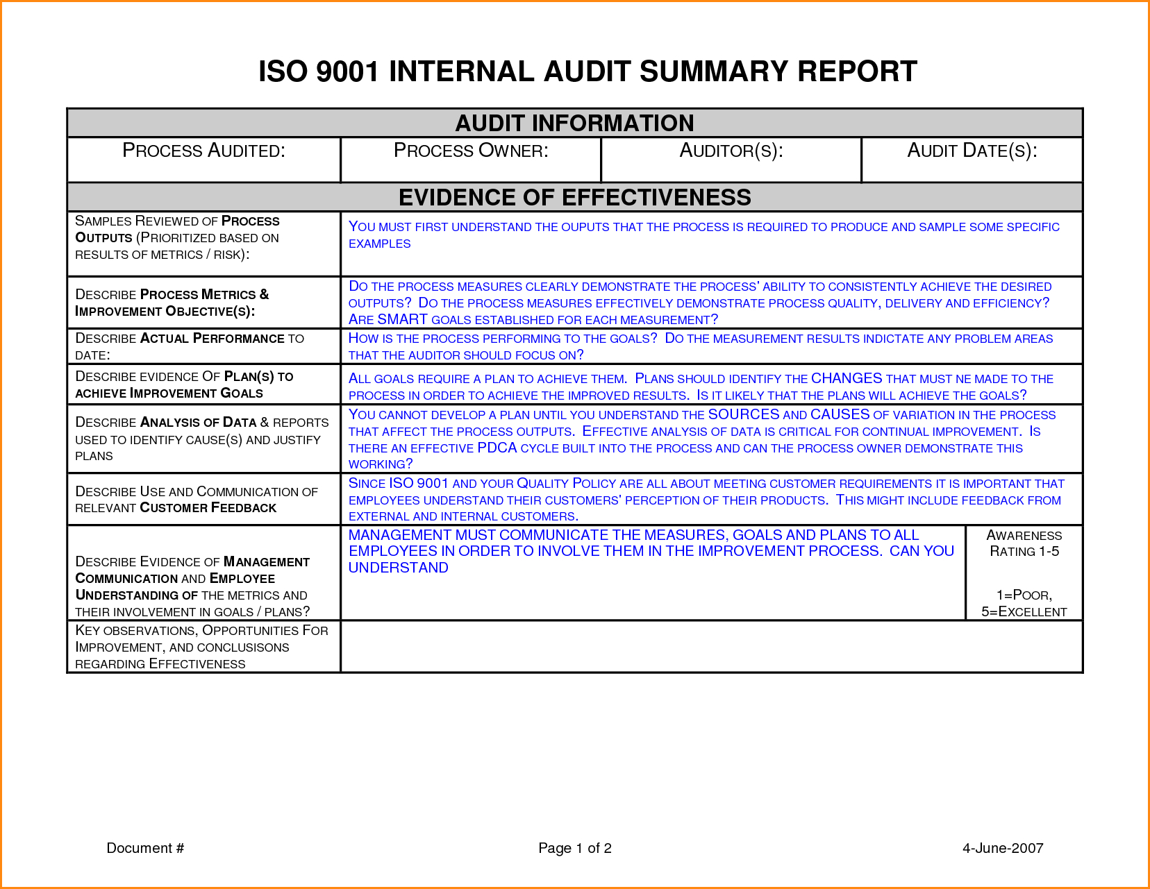 Internal Audit Report Template Iso 9001 12 Important Facts Throughout Internal Audit Report Template Iso 9001