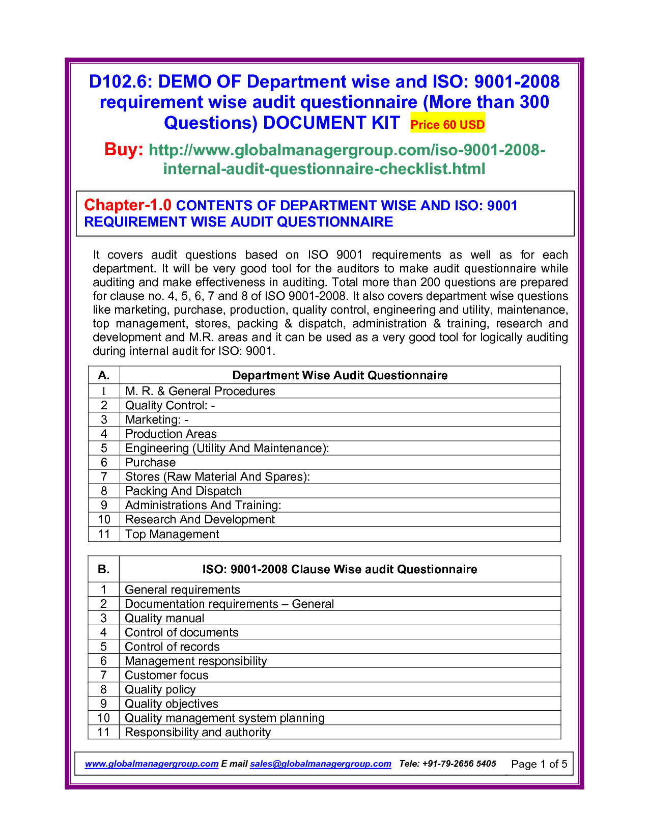 Internal Quality Management System Audit Checklist Iso 9001 Pertaining To Internal Audit Report Template Iso 9001