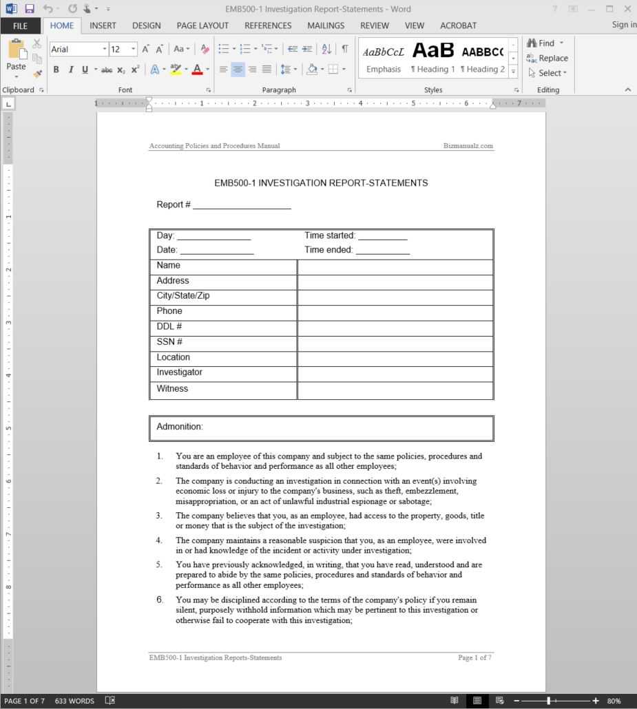 Investigation Report Template | Emb500 1 Pertaining To Hr Investigation Report Template