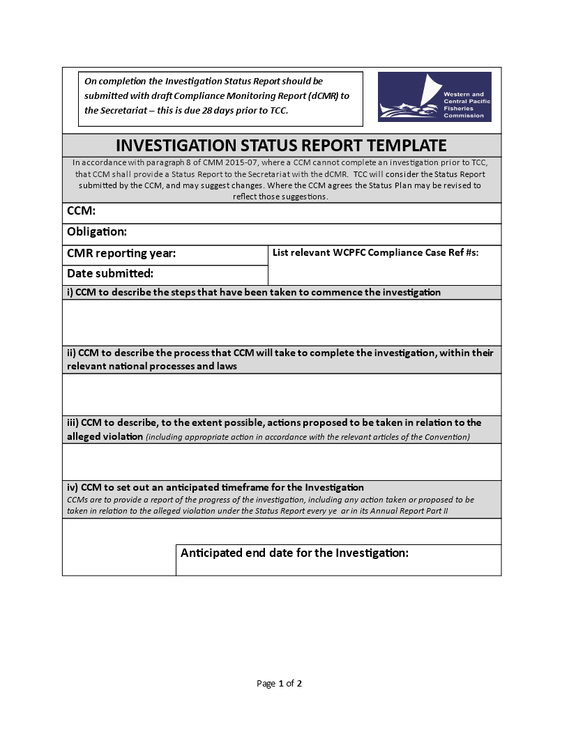 Investigation Status | Templates At Allbusinesstemplates For Compliance Monitoring Report Template
