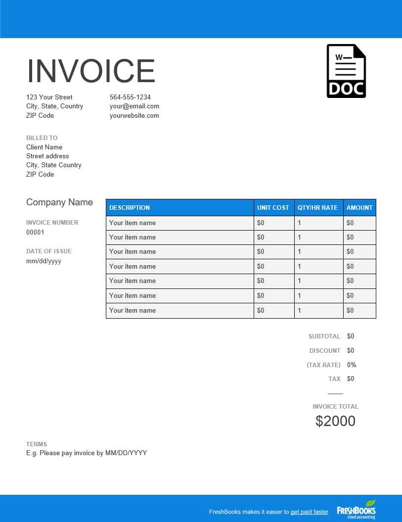 Invoice Template | Create And Send Free Invoices Instantly Inside Free Invoice Template Word Mac