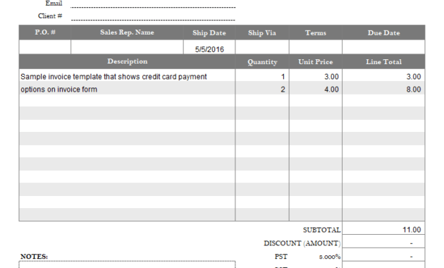 Invoice Template With Credit Card Payment Option pertaining to Credit Card Receipt Template