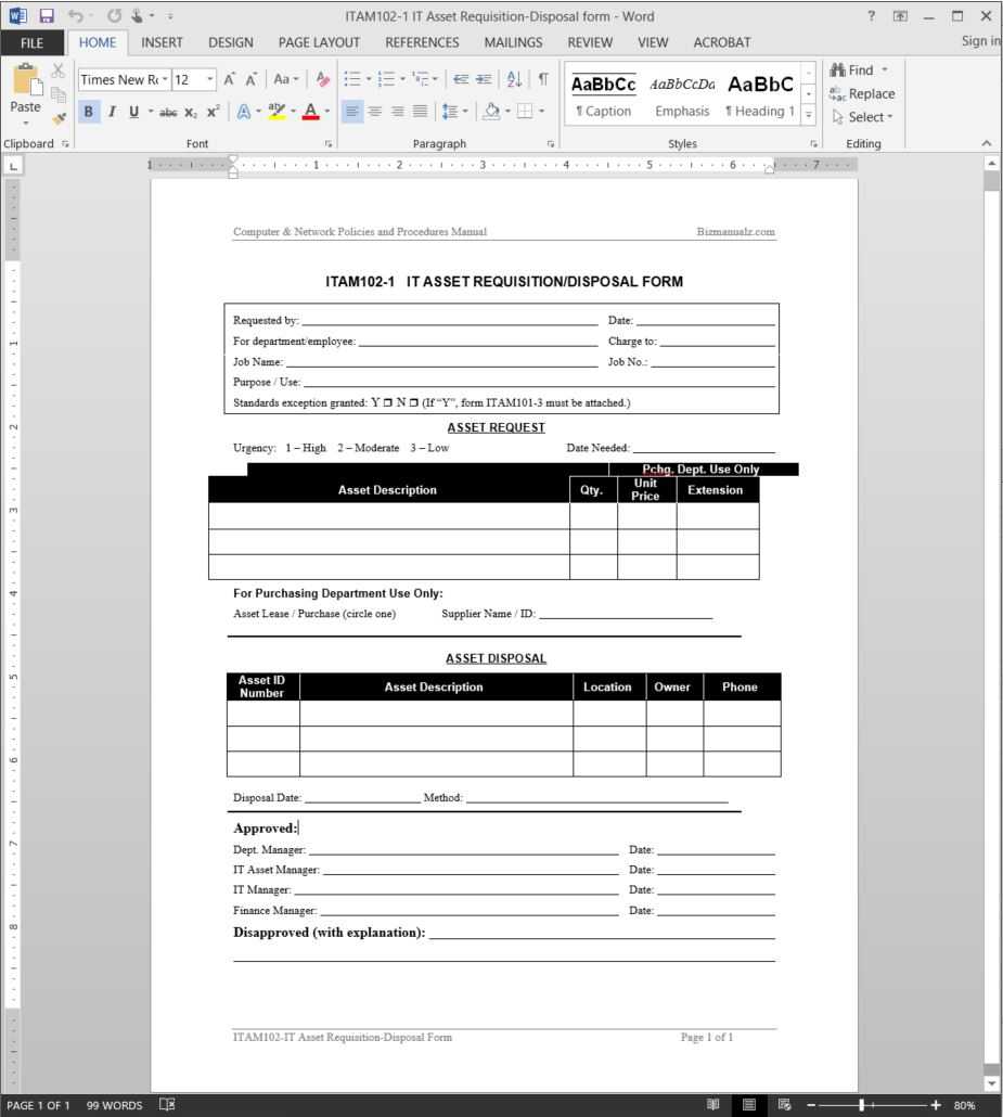 It Asset Requisition Disposal Request Template | Itam102 1 Intended For Check Request Template Word