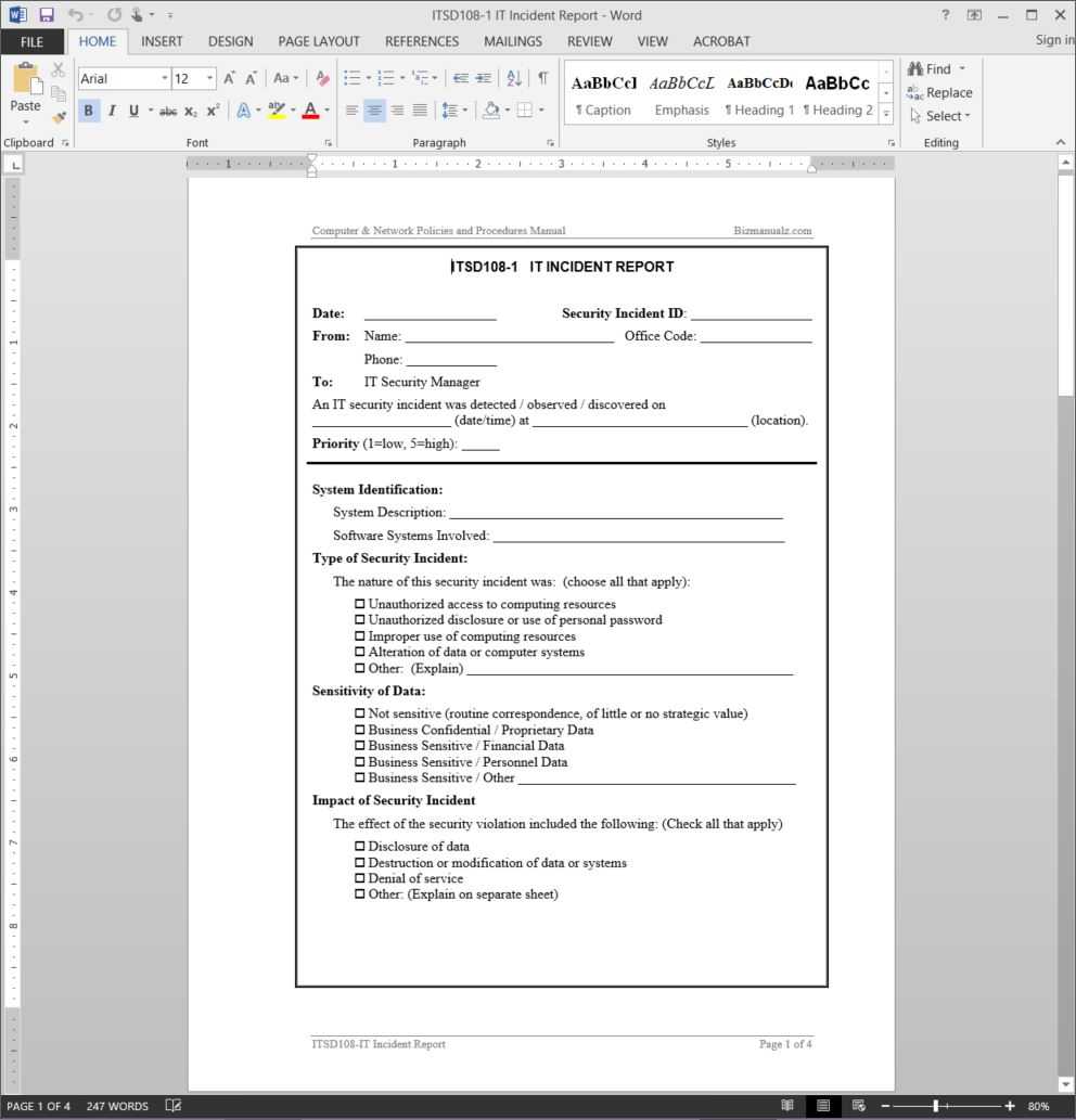 It Incident Report Template | Itsd108 1 In Itil Incident Report Form Template