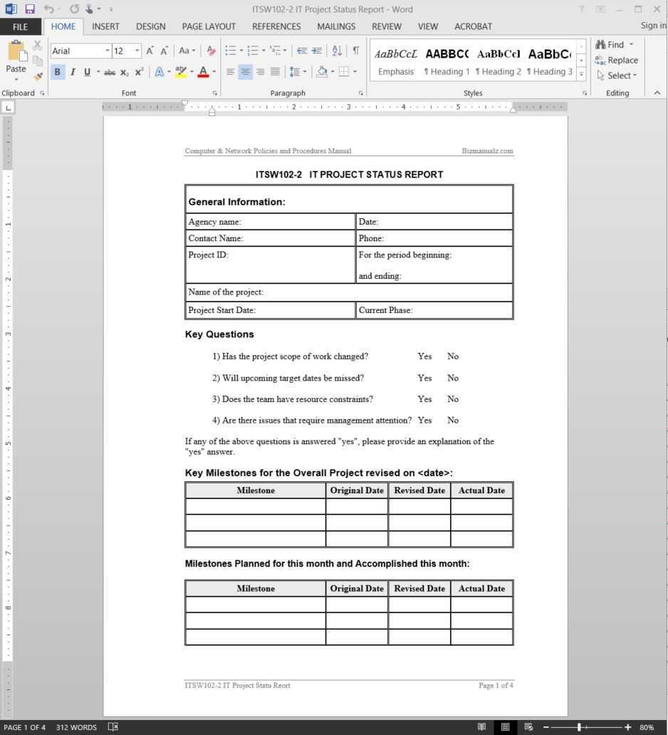 It Project Status Report Template | Itsw102 2 Inside Software Development Status Report Template