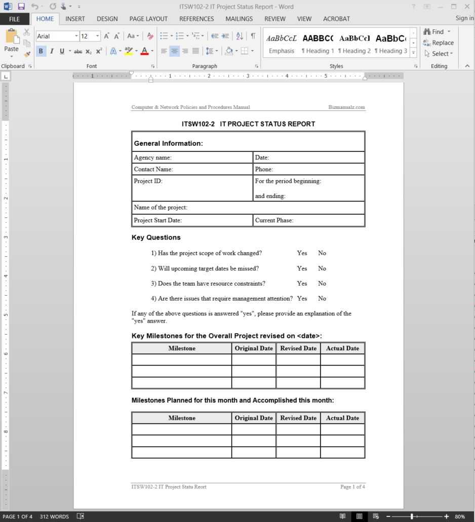 It Project Status Report Template | Itsw102 2 Within Template For Information Report