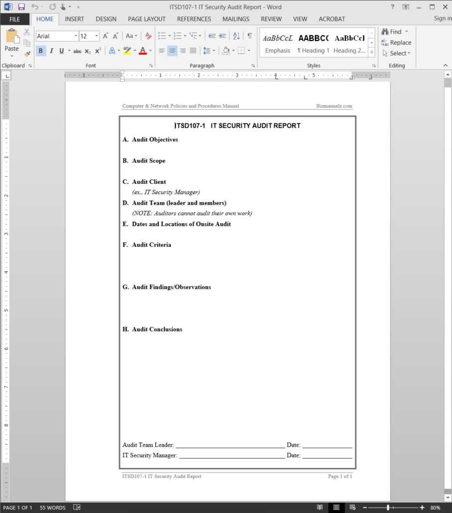 It Security Audit Report Template | Itsd107 1 Within Template For Audit Report