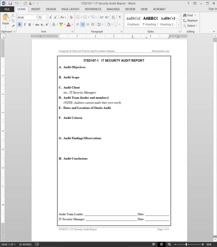 It Security Audit Report Template | Itsd107 1 Within Template For Information Report