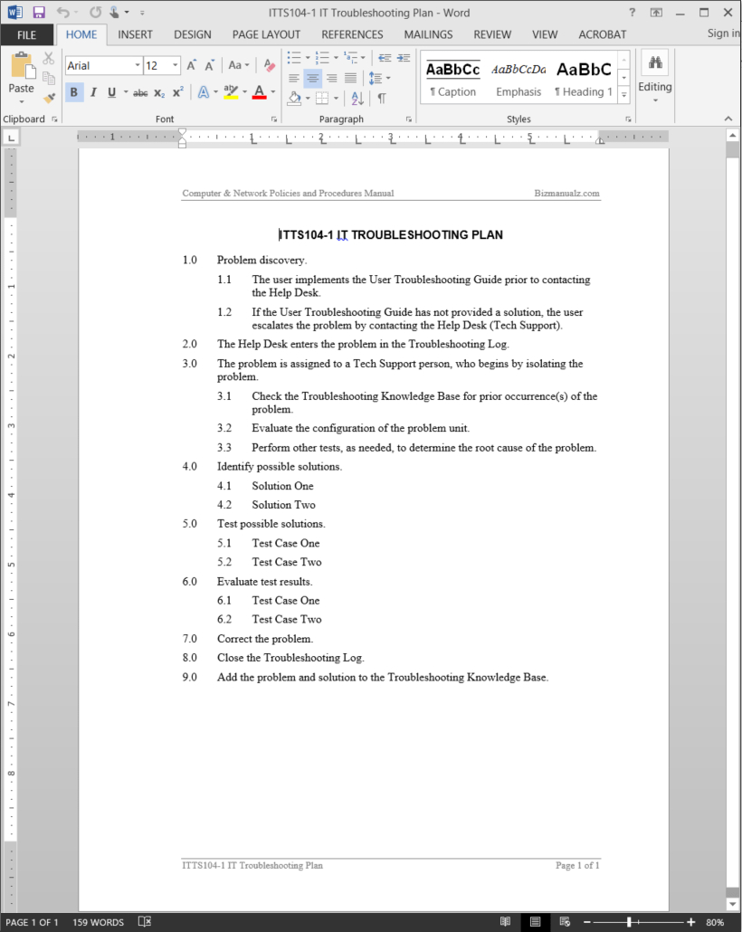 It Troubleshooting Plan Template | Itts104 1 Inside Software Problem Report Template
