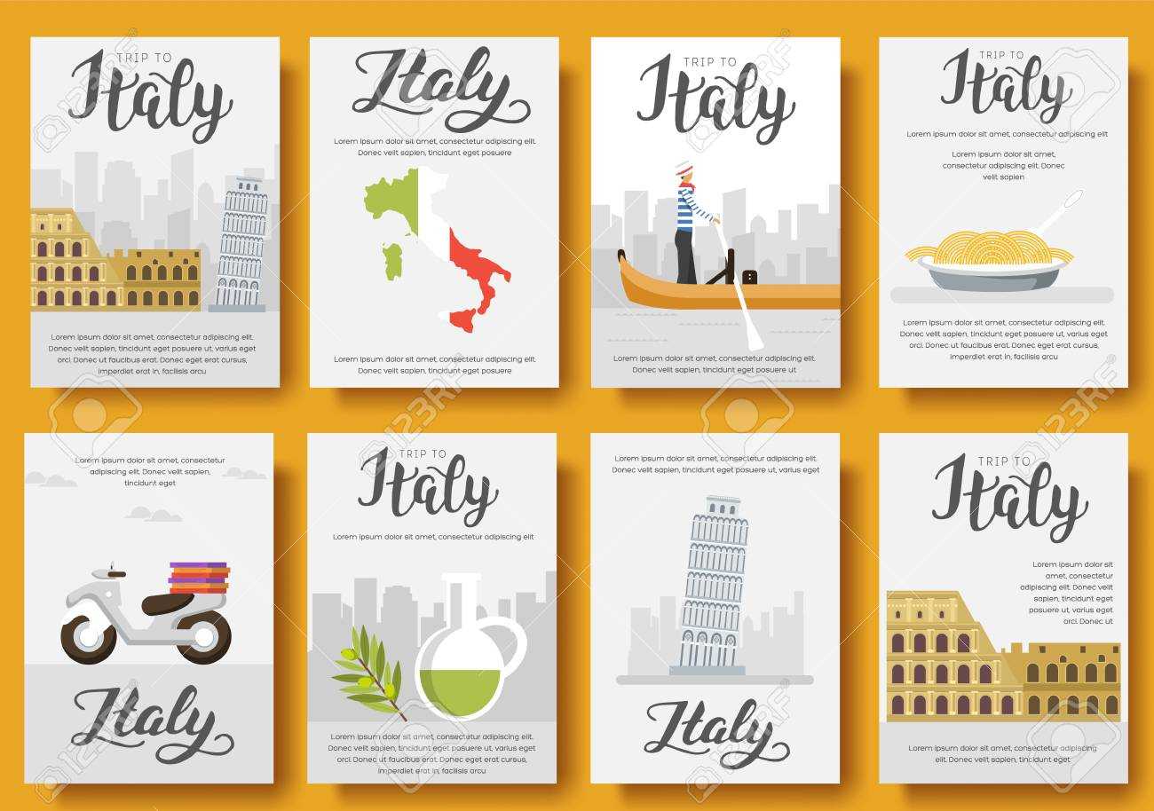 Italy Vector Brochure Cards Flat Set. Country Travel Template.. For Country Brochure Template