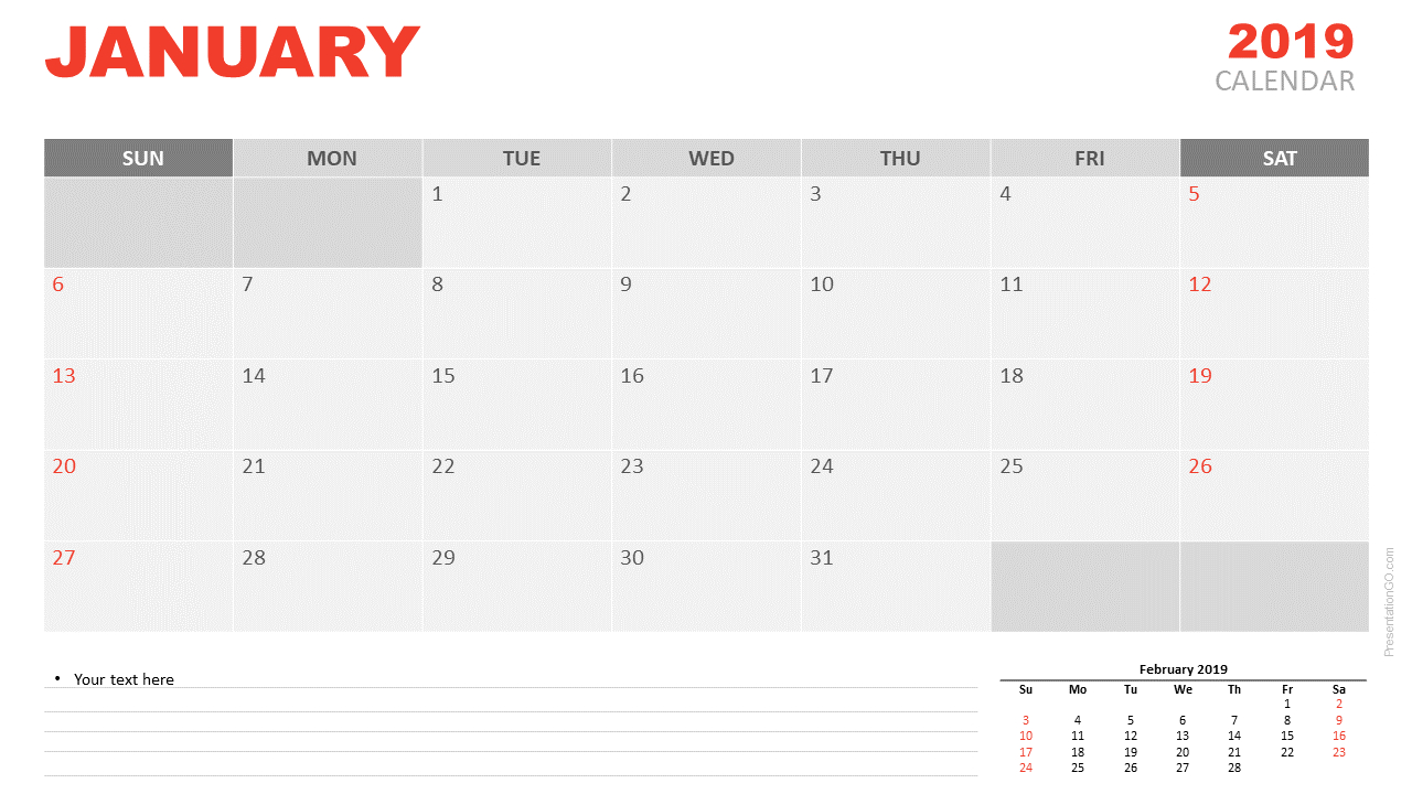 January 2019 Calendar For Powerpoint – Presentationgo Throughout Microsoft Powerpoint Calendar Template