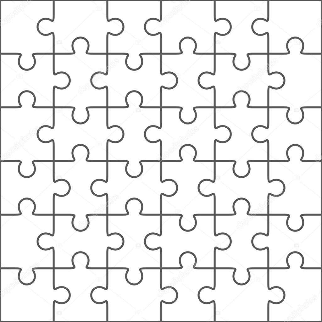 Jigsaw Puzzle Blank Template, 36 Pieces — Stock Vector For Blank Jigsaw Piece Template