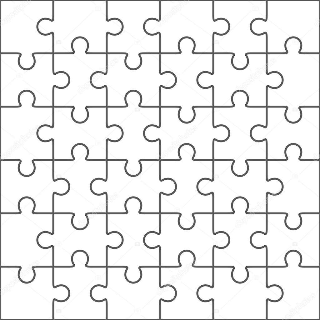 Jigsaw Puzzle Blank Template, 36 Pieces — Stock Vector For Blank Jigsaw Piece Template
