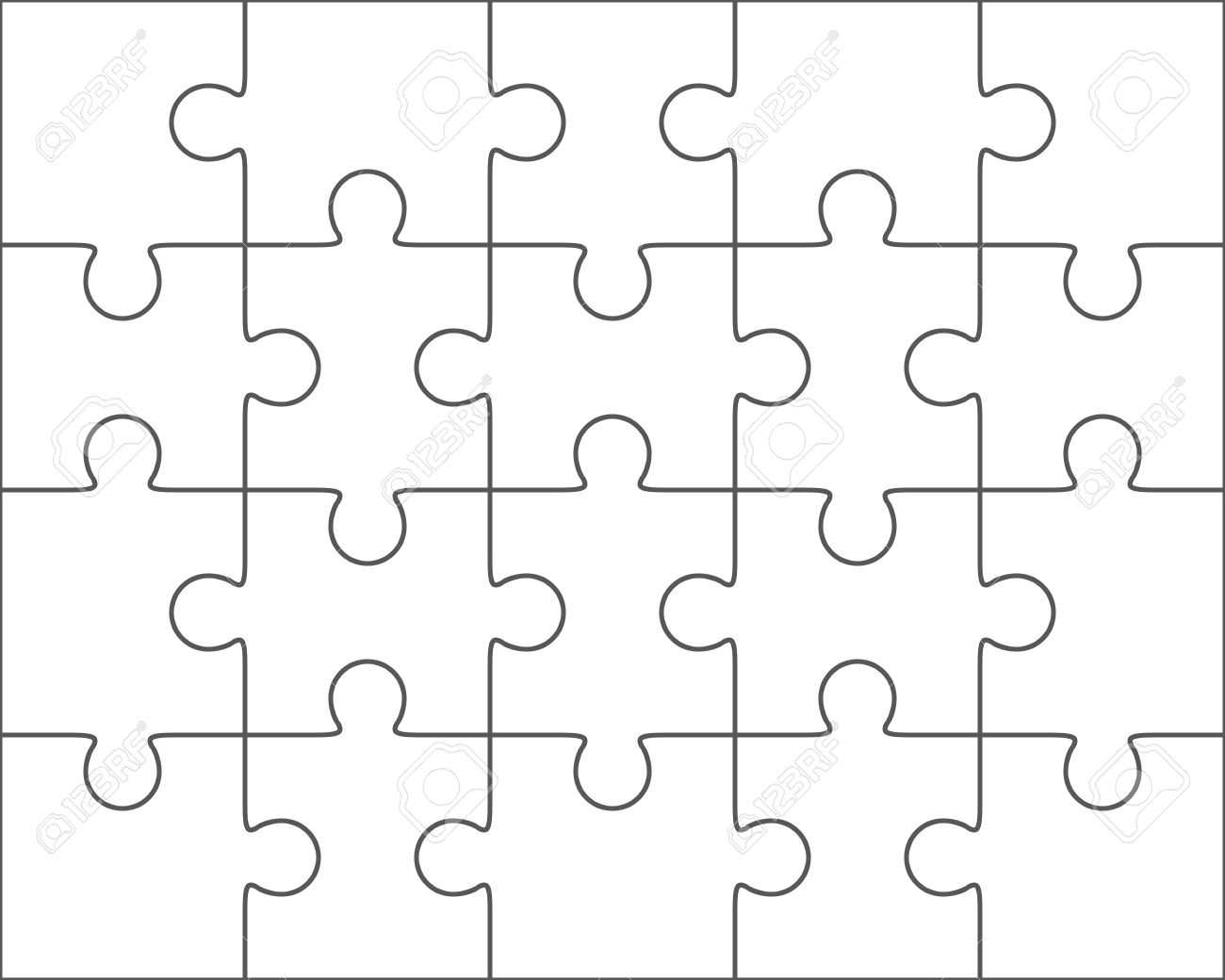 Jigsaw Puzzle Vector, Blank Simple Template 4X5, Twenty Pieces With Blank Jigsaw Piece Template