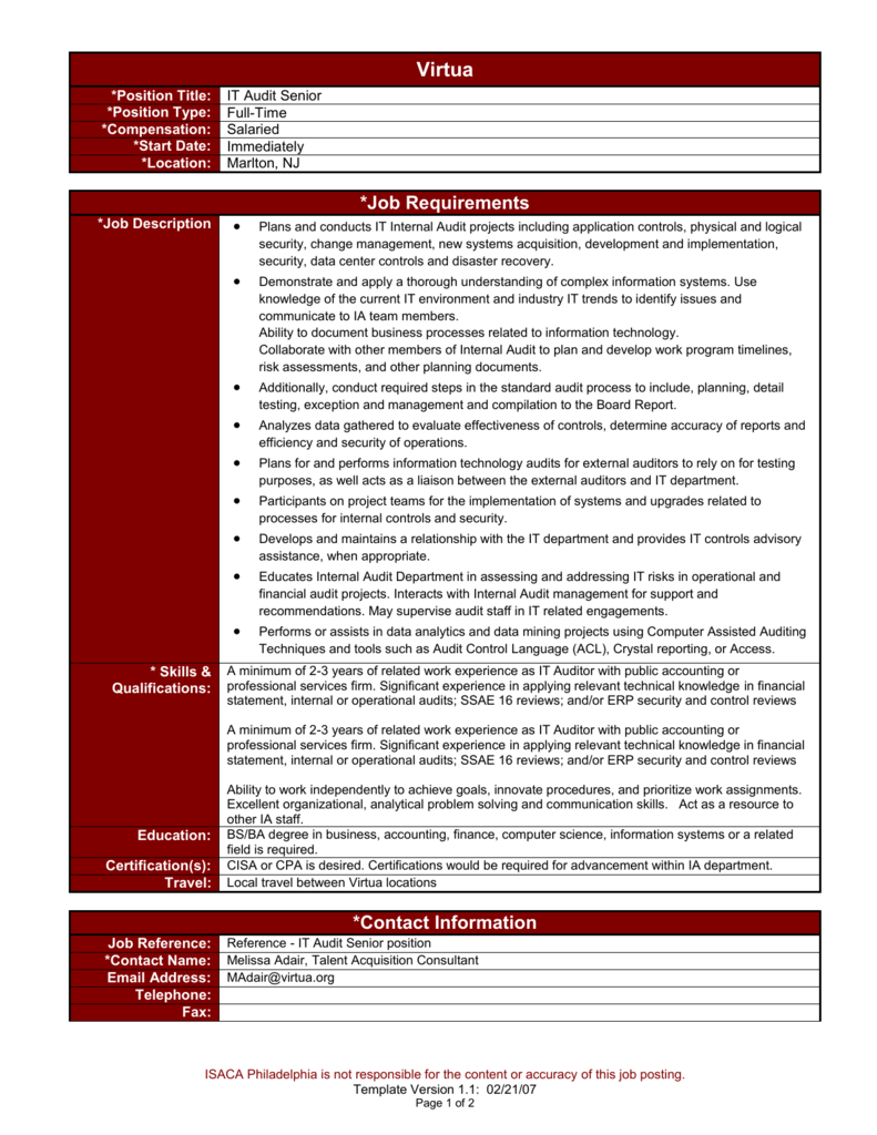 Job Requirements In Ssae 16 Report Template