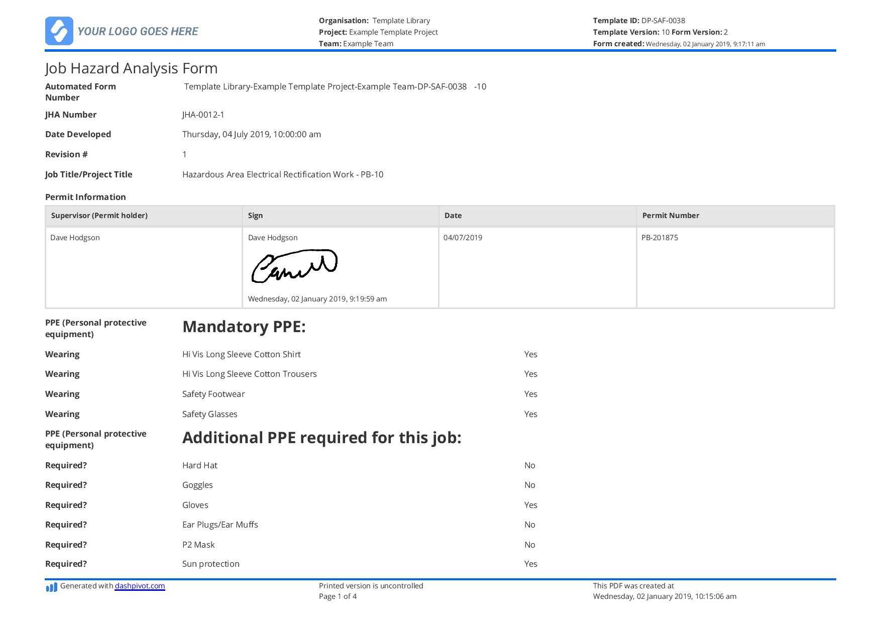 Jsa Examples: Use Or Copy These Job Safety Analysis Examples Intended For Safety Analysis Report Template