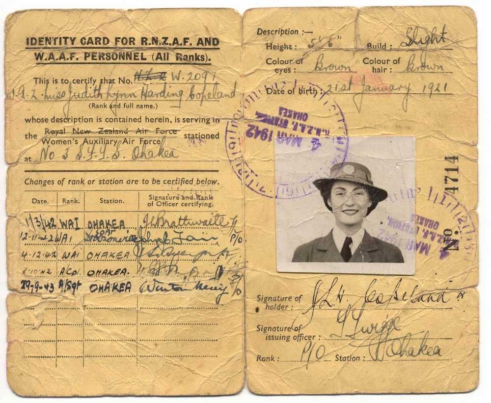 Judith Lynn Copeland – Online Cenotaph – Auckland War For World War 2 Identity Card Template