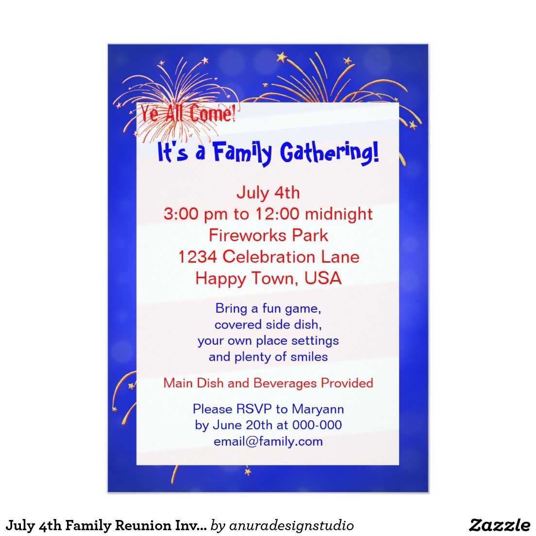 July 4Th Family Reunion Invitation | Zazzle | Family Regarding Reunion Invitation Card Templates