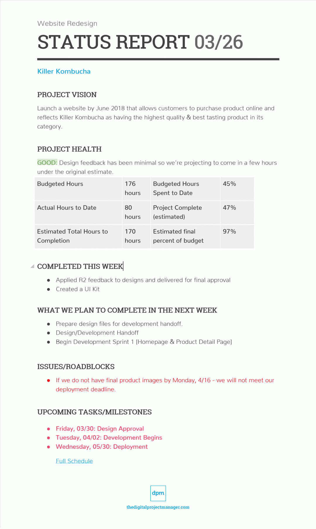 Keep Your Project On Track With Status Reports | Project Intended For Project Management Final Report Template