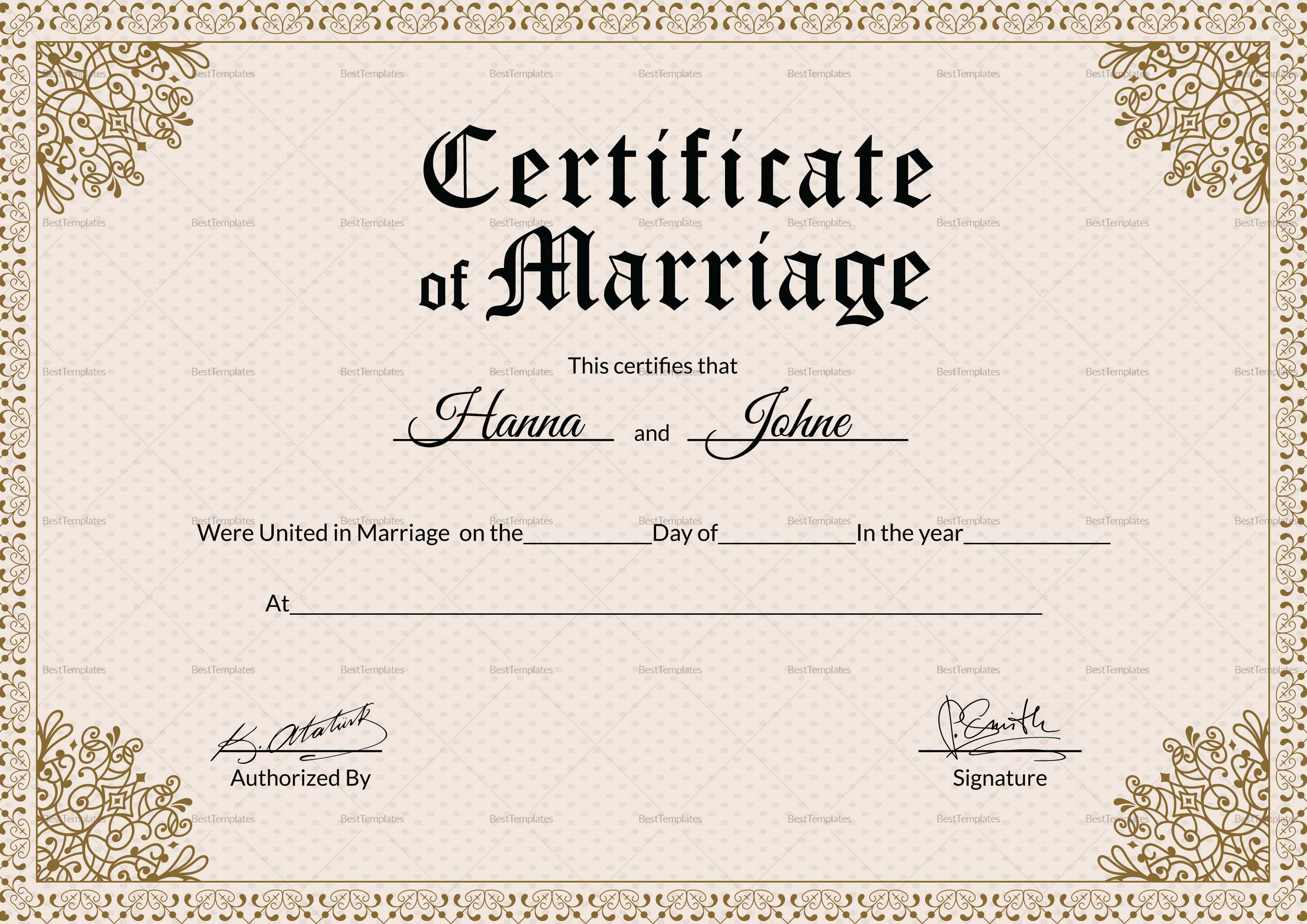 Keepsake Marriage Certificate Template With Certificate Of Marriage Template