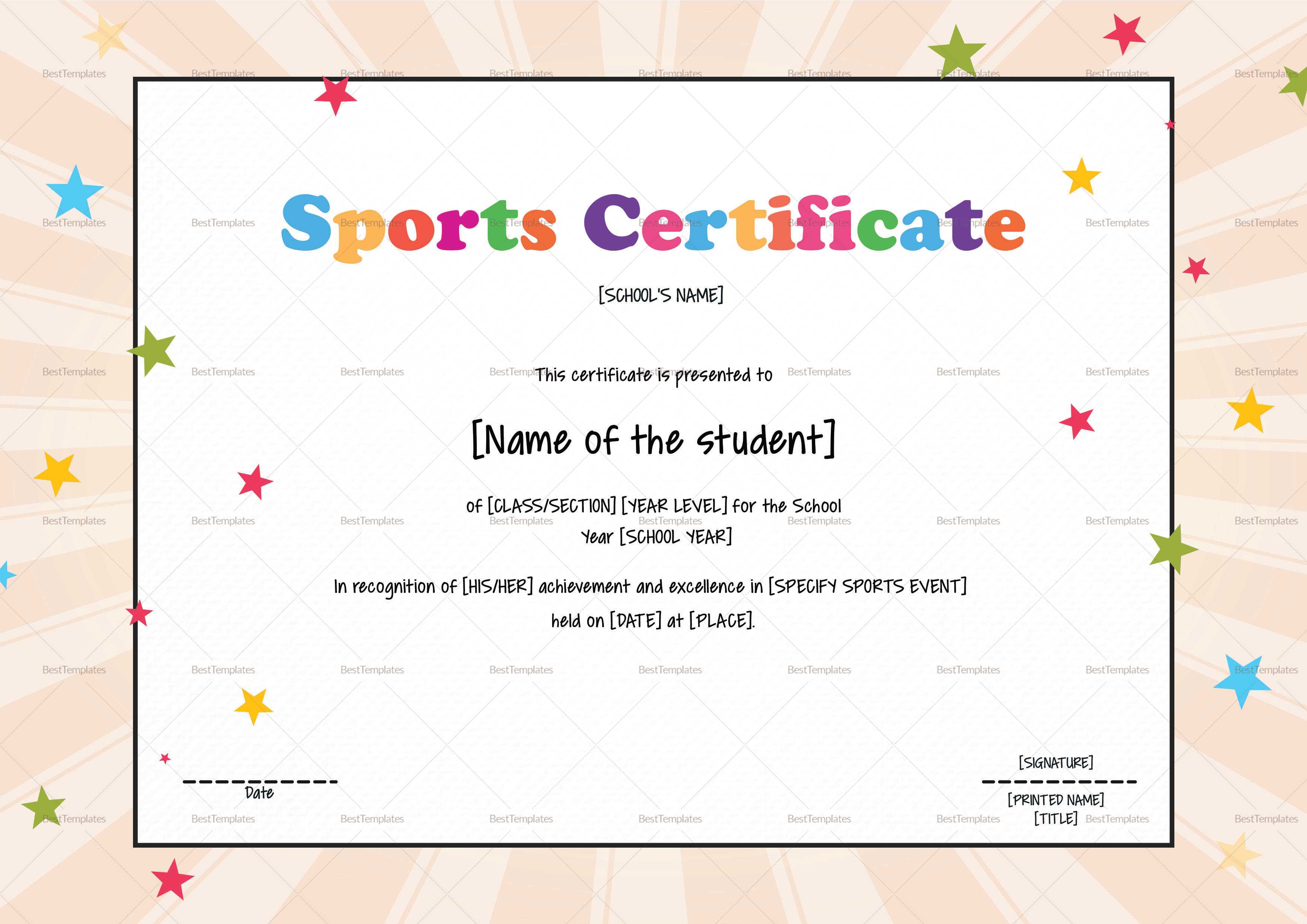 Kids Sports Certificate Template With Regard To Children's Certificate Template