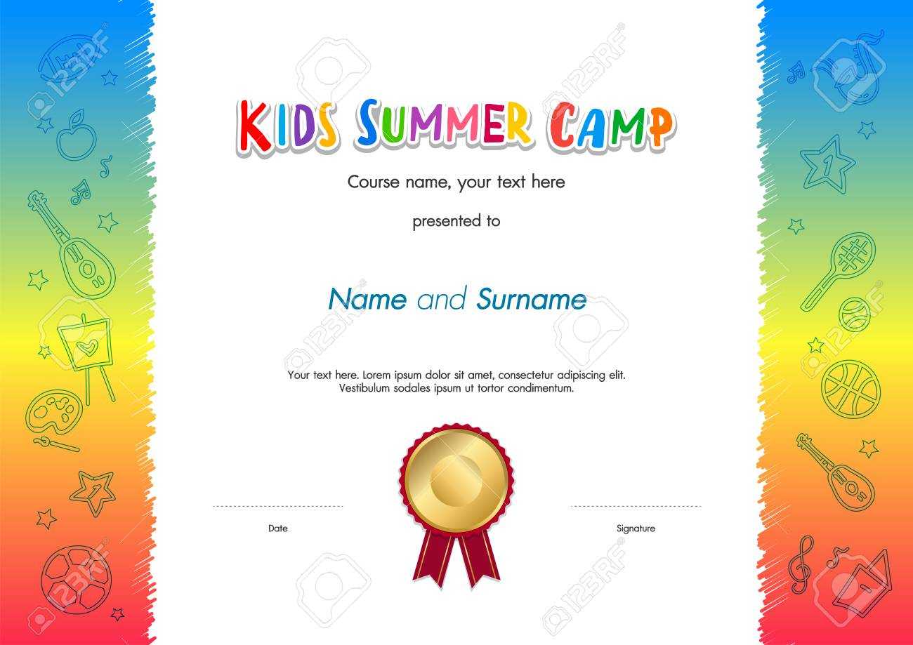 Kids Summer Camp Diploma Or Certificate Template Award Seal With.. Intended For Fun Certificate Templates