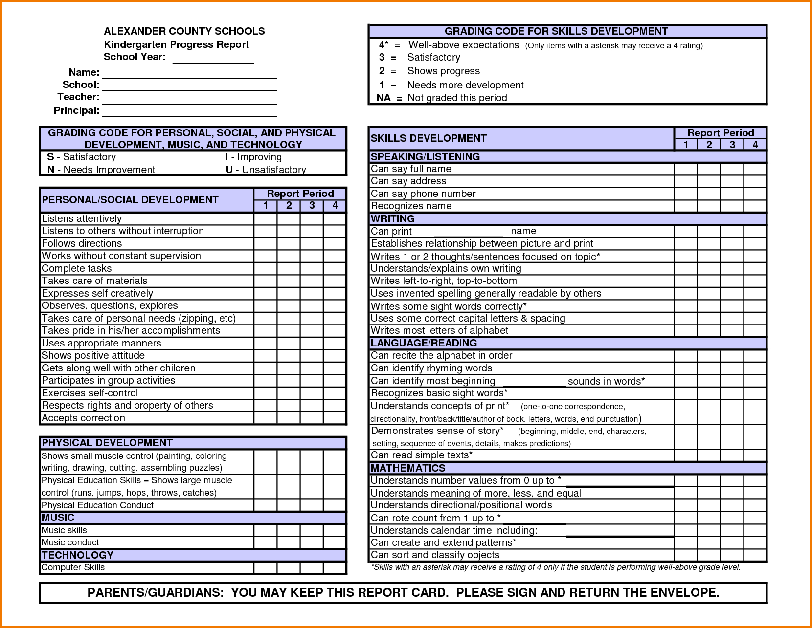 Kindergarten Report Card Template | Word Power With College Report Card Template
