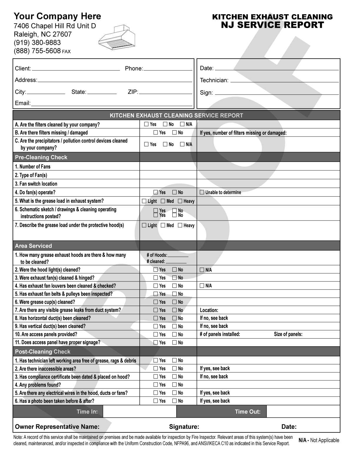 Kitchen Exhaust Cleaning Service Reports, Invoices, Service With Regard To Cleaning Report Template