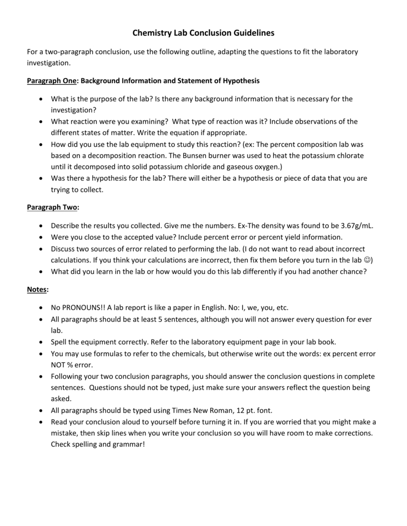 Lab Conclusion Paragraph Report Guidelines With Regard To Lab Report Conclusion Template