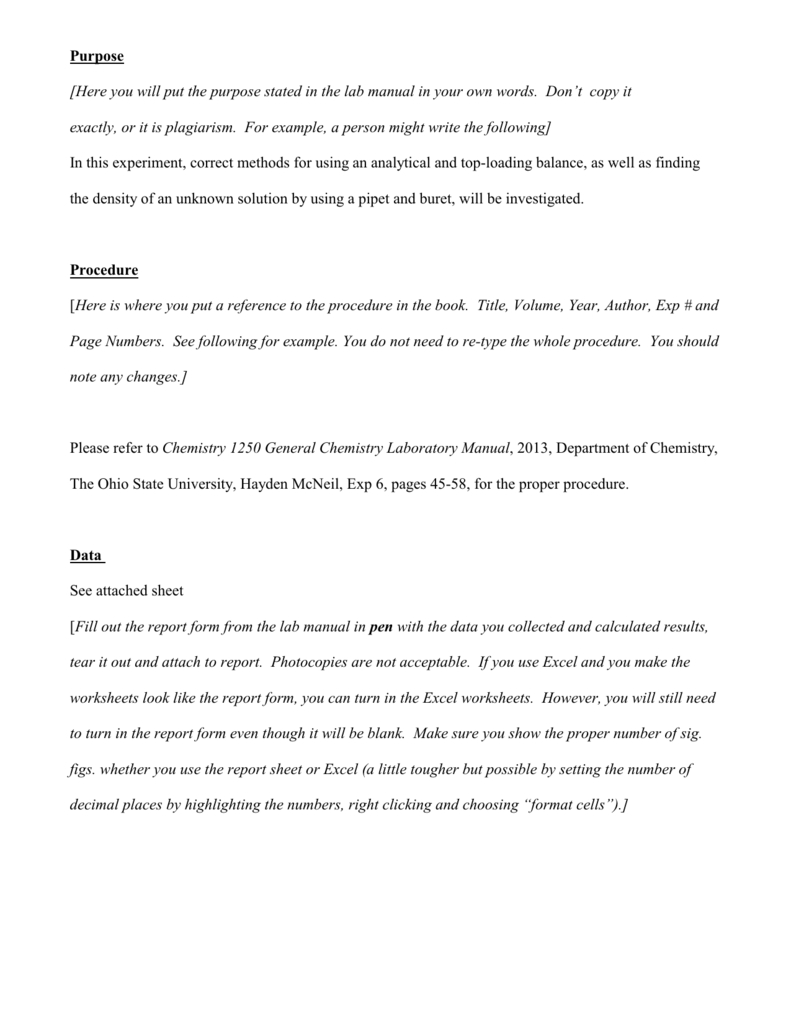 Lab Report Example – Osu Chemistry For Lab Report Template Chemistry