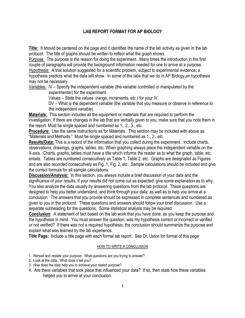 Lab Report Format For Ap Biology – Course Throughout Biology Lab Report Template