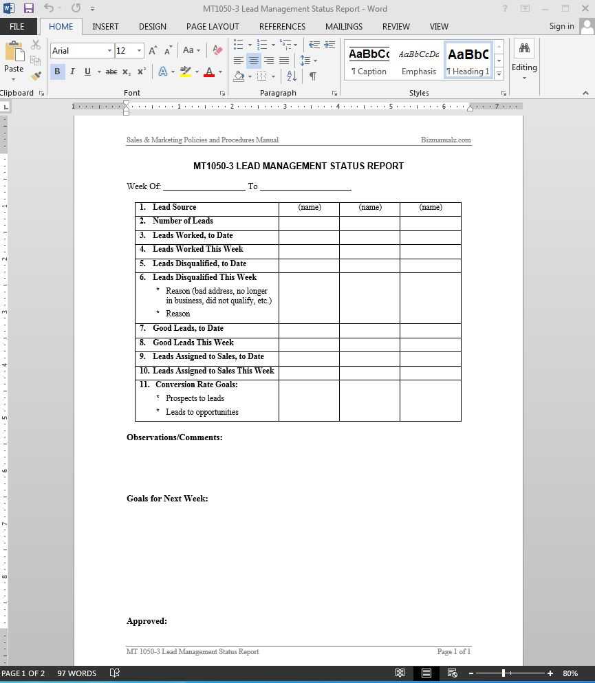 Lead Management Status Report Template | Mt1050 3 Inside Sales Management Report Template