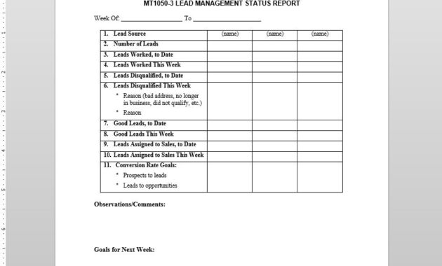 Lead Management Status Report Template | Mt1050-3 pertaining to Sales Lead Report Template