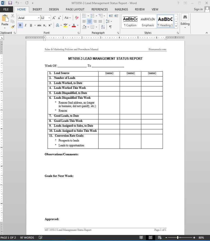 Lead Management Status Report Template | Mt1050 3 Pertaining To Sales Lead Report Template