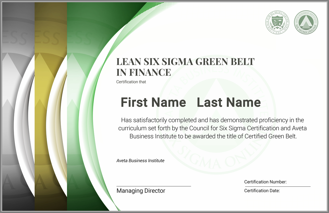 Lean Six Sigma Green Belt Certification In Finance With Regard To Green Belt Certificate Template