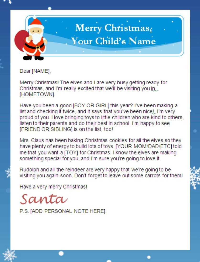 Letter From Santa Templates Free | Printable Santa Letters For Santa Letter Template Word