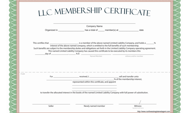 Llc Membership Certificate - Free Template pertaining to Llc Membership Certificate Template