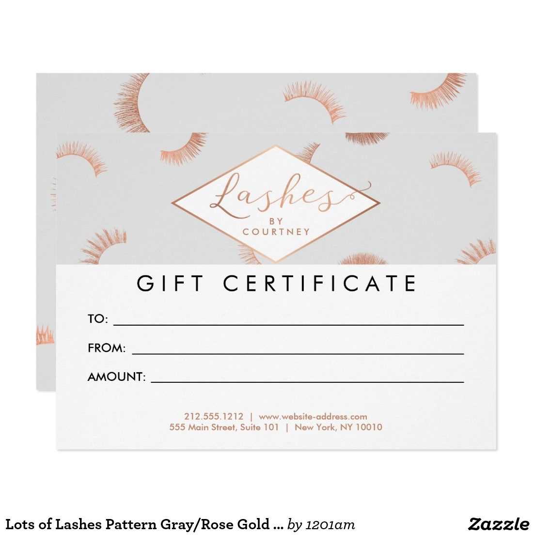 Lots Of Lashes Pattern Gray/rose Gold Gift Card | Zazzle Inside Salon Gift Certificate Template