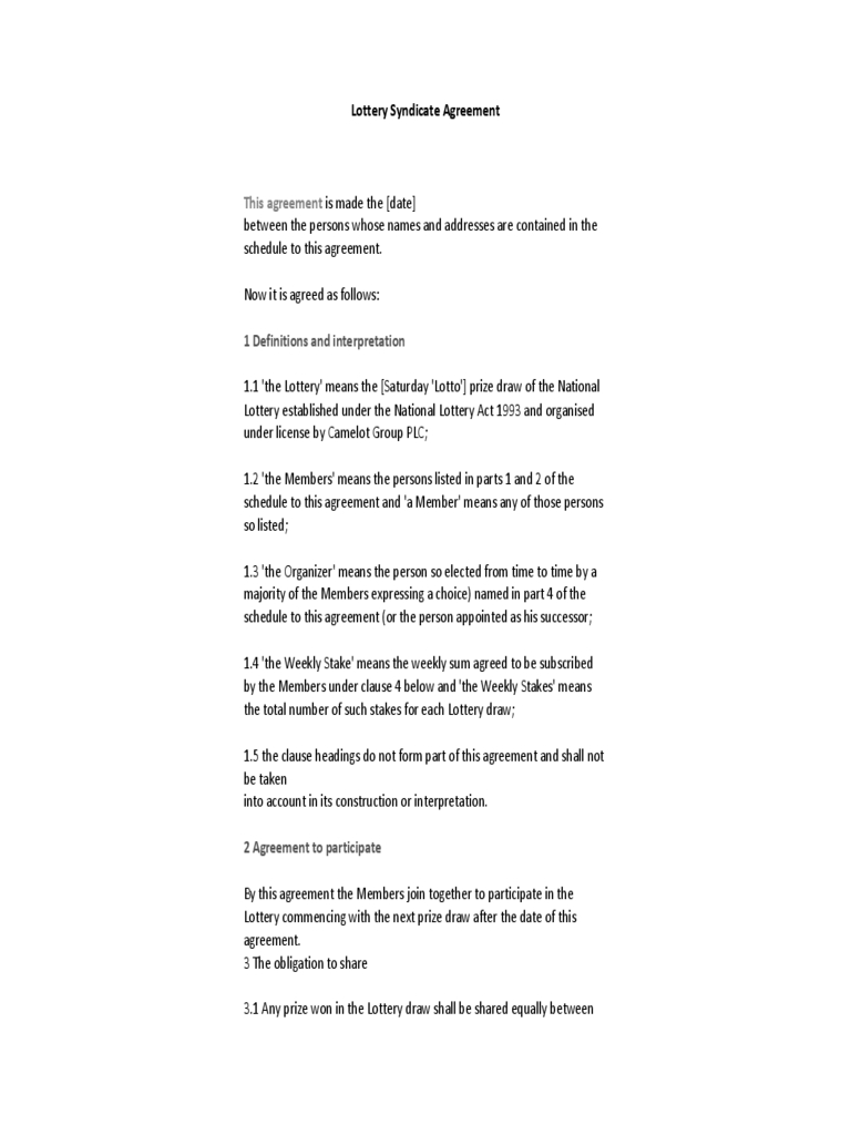 Lottery Syndicate Agreement Form – 6 Free Templates In Pdf In Lottery Syndicate Agreement Template Word
