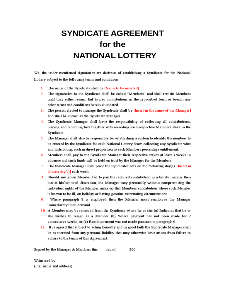 Lottery Syndicate Agreement Form - 6 Free Templates In Pdf Pertaining To Lottery Syndicate Agreement Template Word