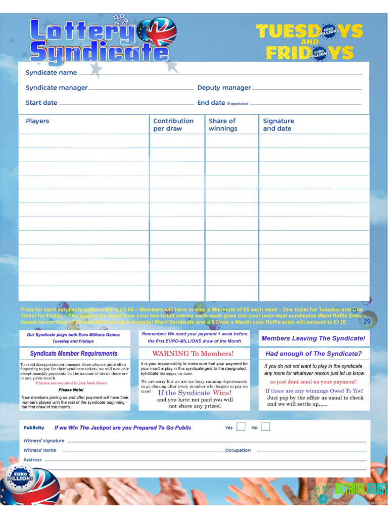 Lottery Syndicate Agreement Form – 6 Free Templates In Pdf Throughout Lottery Syndicate Agreement Template Word