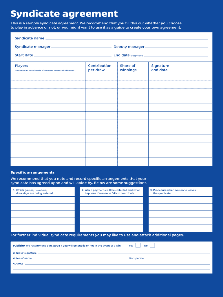 Lotto Syndicate Template - Fill Online, Printable, Fillable Within Lottery Syndicate Agreement Template Word