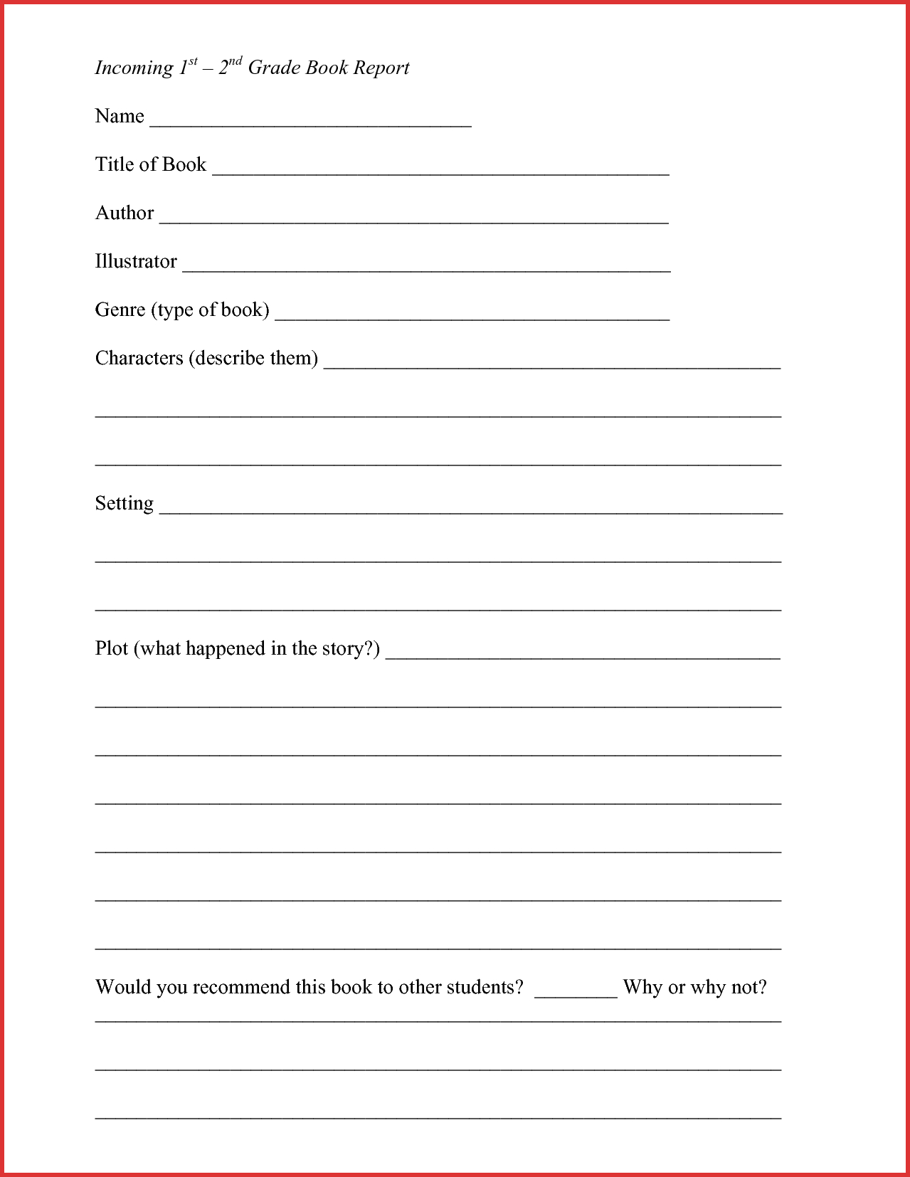 Lovely 2Nd Grade Book Report Template | Job Latter In Second Grade Book Report Template