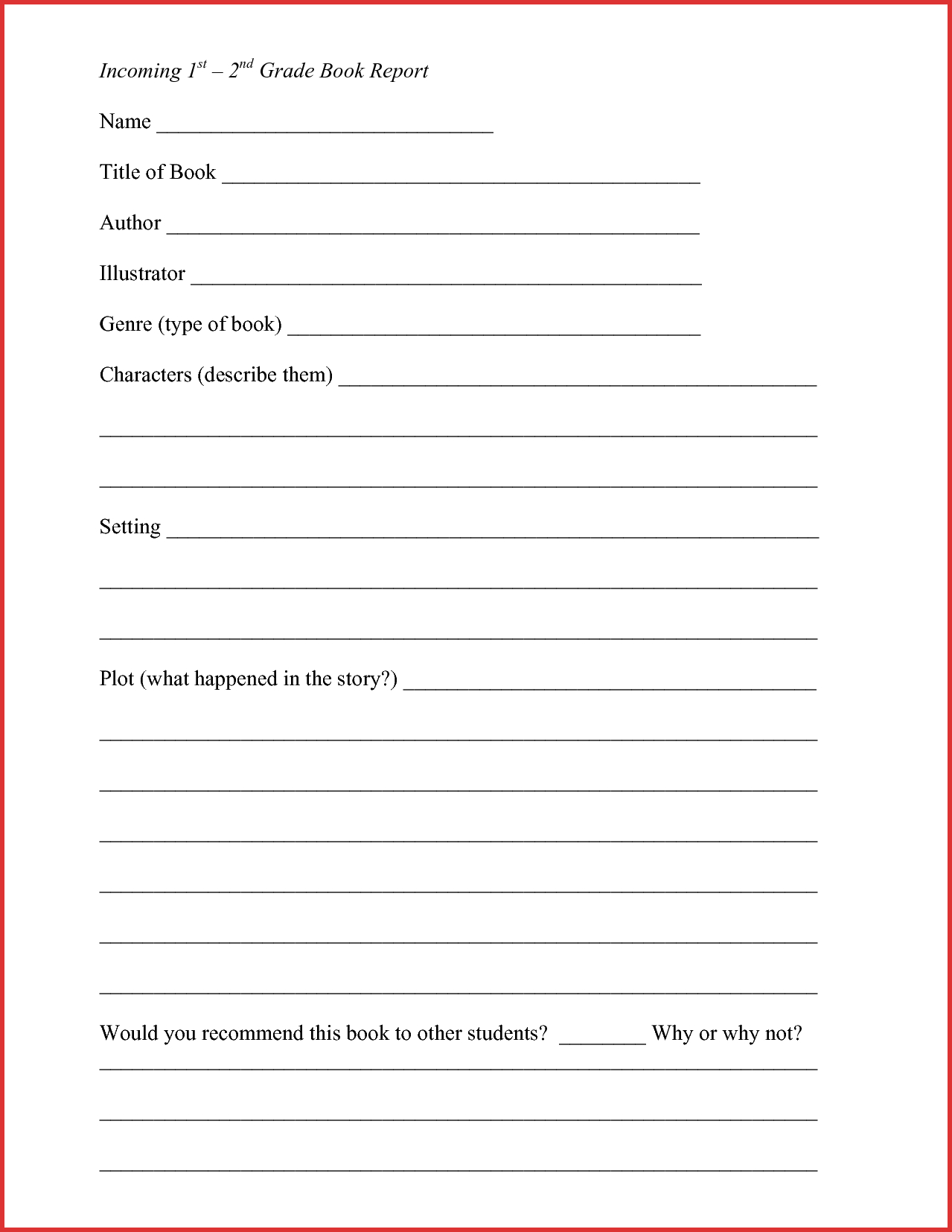 Lovely 2Nd Grade Book Report Template | Job Latter Regarding 1St Grade Book Report Template