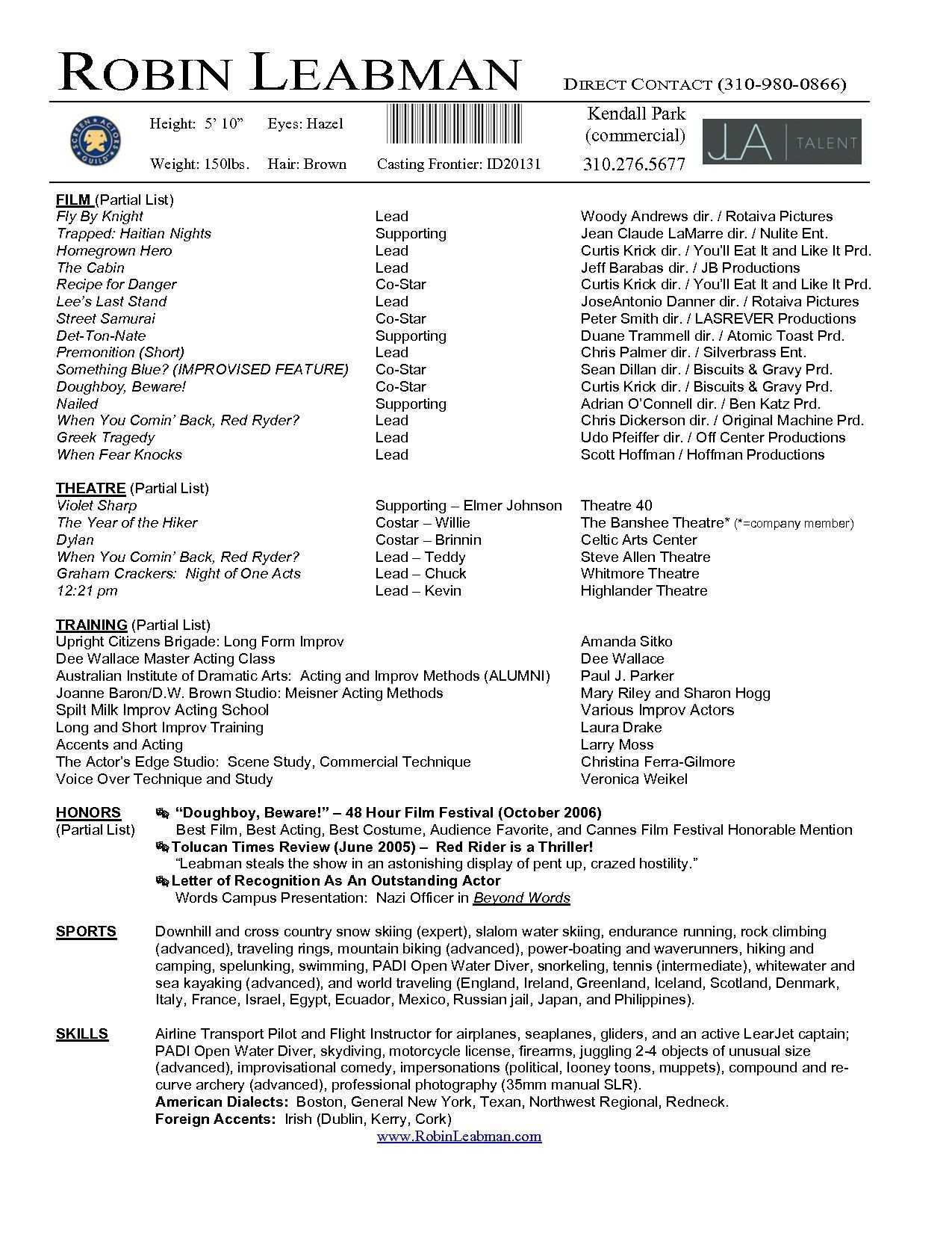 Lovely Acting Resume Template For Microsoft Word – Superkepo Inside Theatrical Resume Template Word